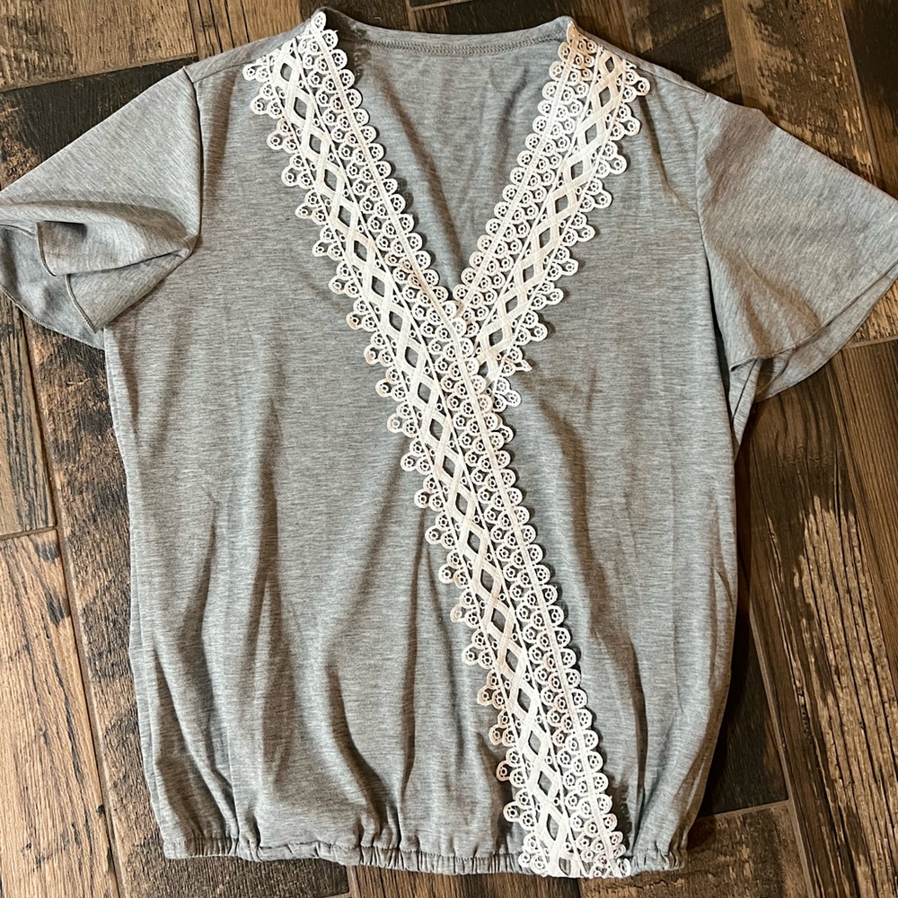 Shein Small Grey Lace Detail Top